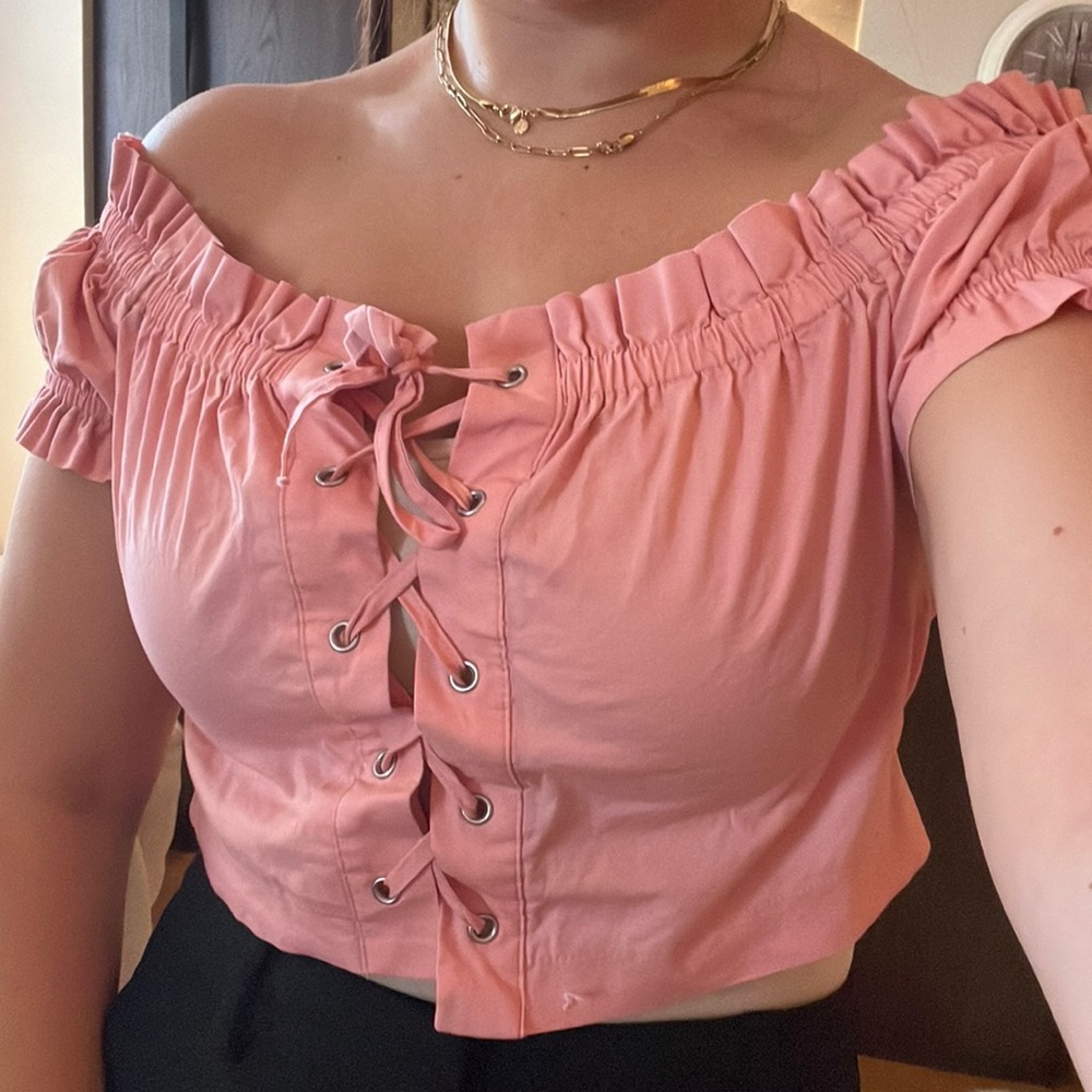 Pink tie up crop top